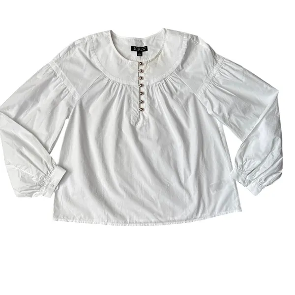 J.Crew Shirred Popover Top in Cotton Poplin Bright Gold Buttons White Size XS - Image 4