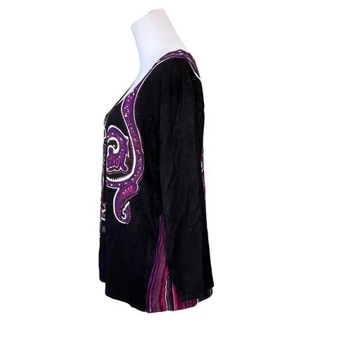 Choices Black Paisley Print Gem Embellished LS Sweater‎ XL Colorful Abstract - Image 4