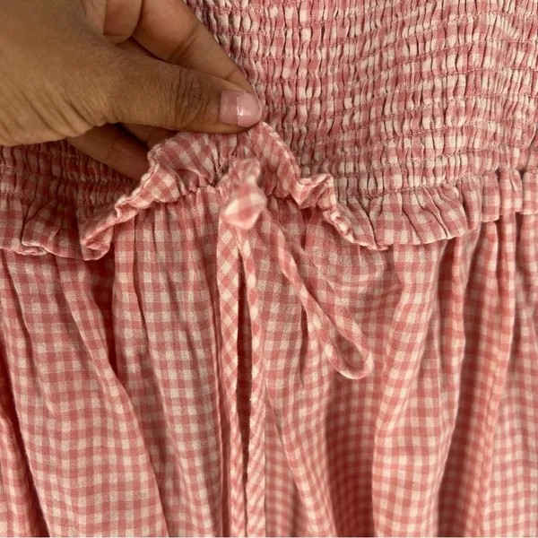 Forever Sunny Smocked Gingham Blouse Petal Pink Balloon Sleeves Peasant Milkmaid - Image 5