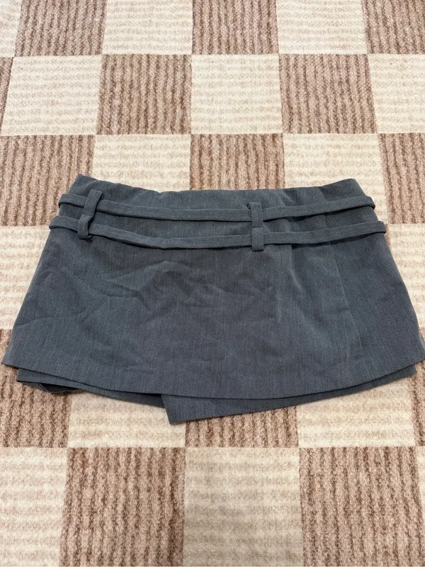 ZARA Mini Skort Double-buckle belt size XS Gray Skirt Low Rise Y2K - Image 6