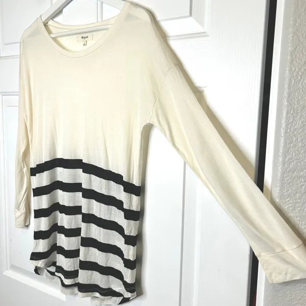 Madewell‎ Long Sleeve Tunic Top Striped Ivory Black Size S - Image 2