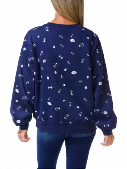 Chaser Football Print Sweatshirt Women Small Navy Blue Game Day Crewneck - Image 2