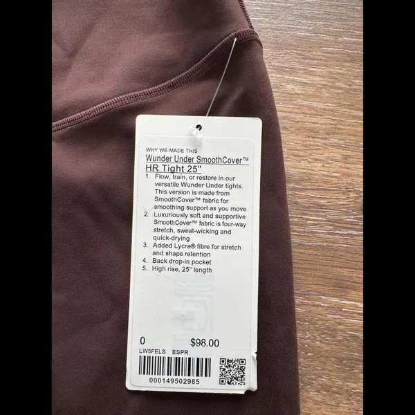 Lululemon Wunder Under Smoothcover High Rise 25” Espresso Size 0 NWT - Image 4
