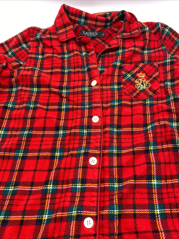 Lauren Ralph Lauren Womens Red Plaid Black Label Flannel Pajama top shirt Small - Image 6