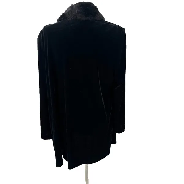 Vintage Cachet Velvet Black Cardigan Jacket Large Faux Fur Party‎ Wear Glamour - Image 3