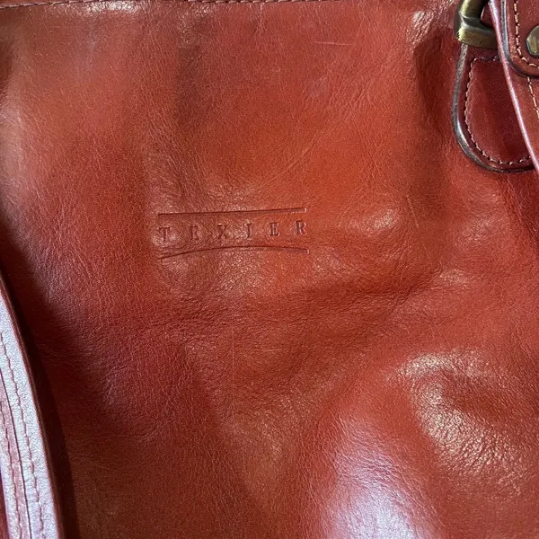 Texier Leather Satchel Shoulder Bag Work School Travel Vintage Redish Brown - Image 13