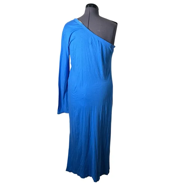 Free People Beach Bright Blue Long Sleeve One Shoulder Evangeline Midi Dress - Image 4