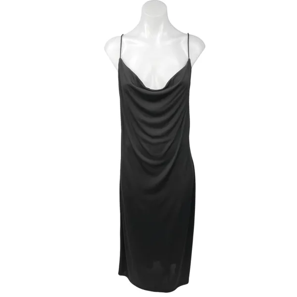 Zara Black Silky Cowl Neck Cami Camisole Midi Backless Tank Slip Dress Size L - Image 3