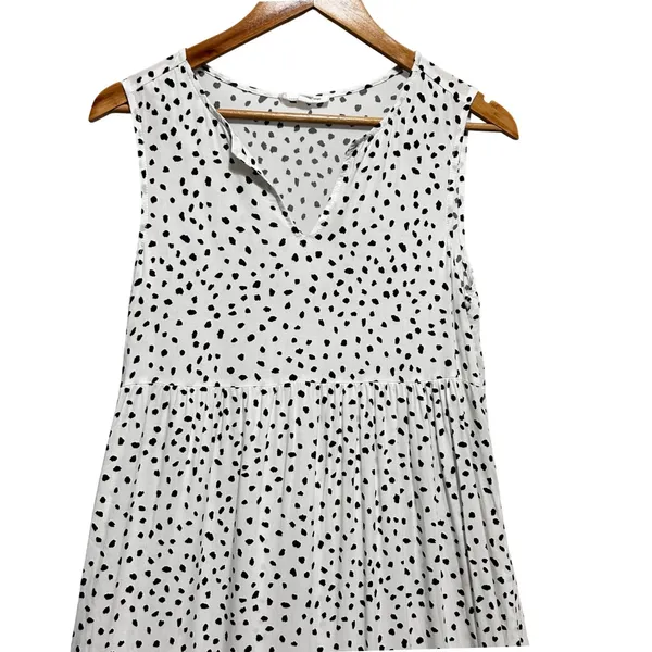 Beach Lunch Lounge Midi Tiered Babydoll Dress XS White Black Polka Dot‎ Cottage - Image 3