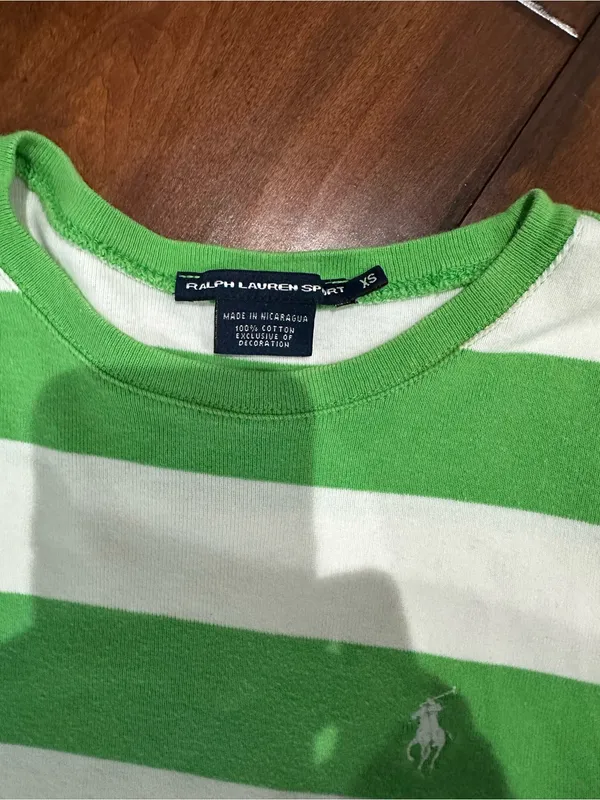 Ralph Lauren Green & White Striped Tee - Image 2