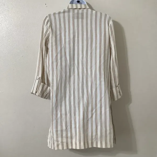 Striped Jacket XS Minimalist Coastal Cotton Blend Open Summer Beach‎ Resort - Image 2