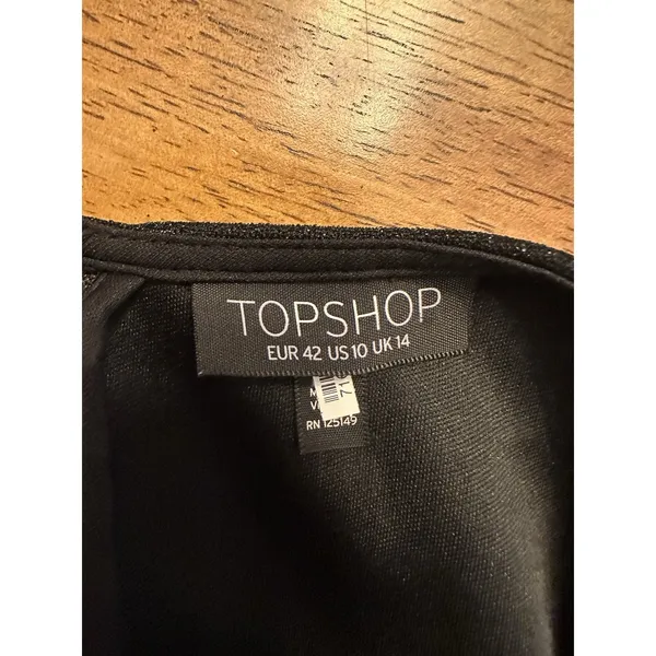 TOPSHOP Black Sparkly Mini Dress Slit Faux Wrap VNeck Puff Long Sleeve Size 10 - Image 4