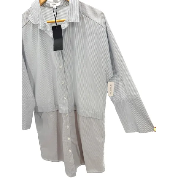 VETTA Capsule Convertible Shirt Dress Blue White Stripe Minimalist M Office NEW - Image 9