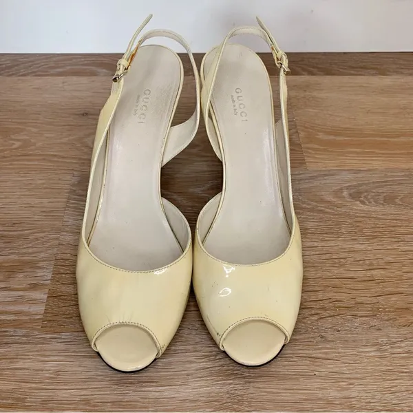 Rare Gucci Size 10 Patent Leather Leopard Peep-Toe Heels, Size 10B - Image 5