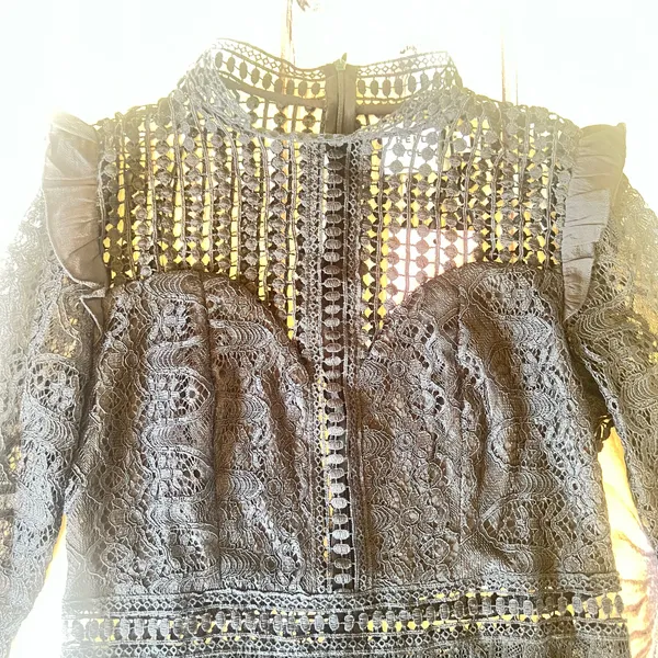 Hello Molly Not That Easy Black Long Sleeve Crochet Bodysuit - Image 10