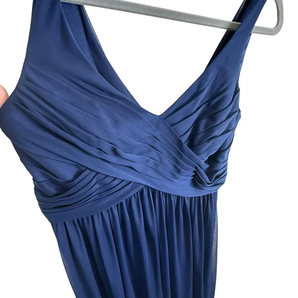 David's Bridal Navy Blue Sleeveless Chiffon Draped Pleated Bride's Maid‎ Dress 8 - Image 3