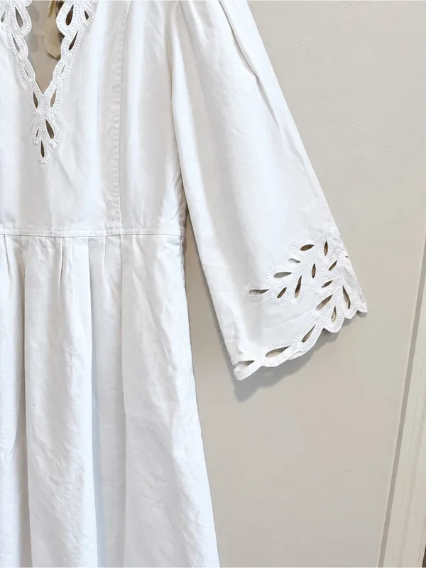 Magaschoni Embroidered Midi Dress in White Sz M - Image 6