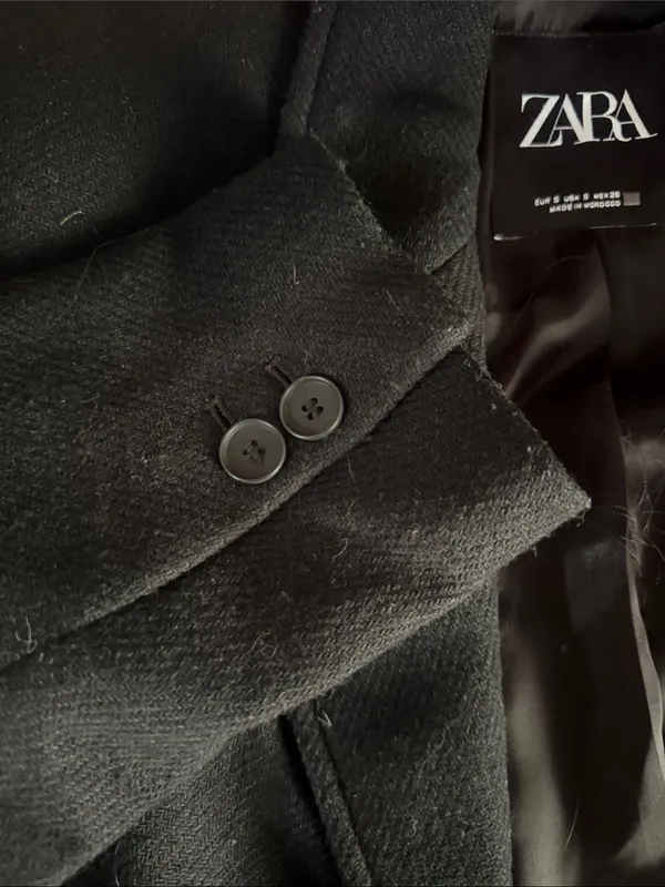 Zara Black Single-Button Wool-Blend Pea Coat - Image 3