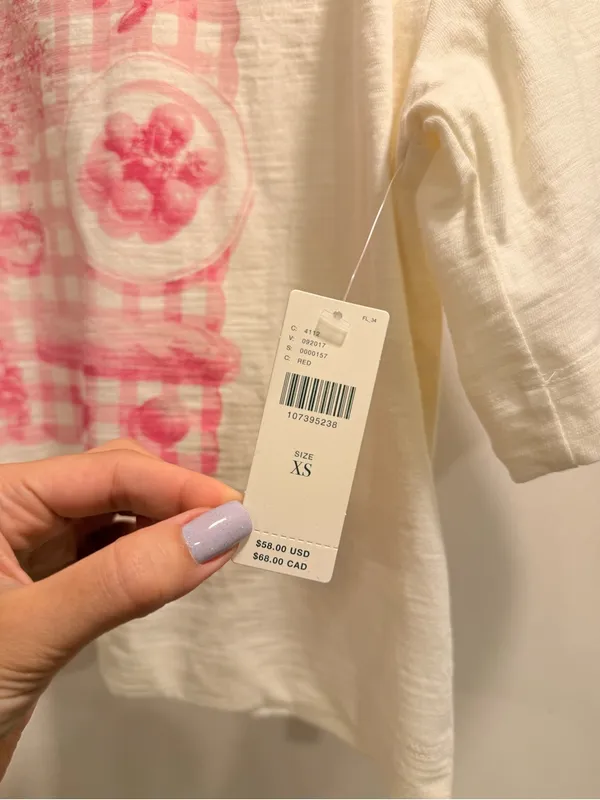 NWT Maeve Corey Cotton Boxy Short-Sleeve Tee with Pink Graphic Size XS - Image 3