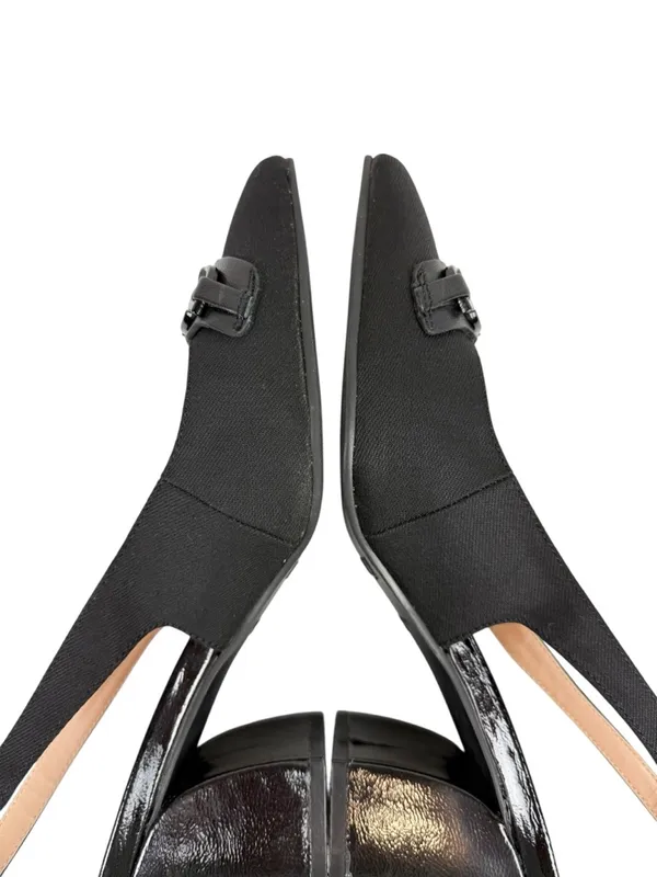NYDJ Sanya Slingback Point‎ Toe Heels Blacklast Denim Black Buckle Size 9 - Image 7