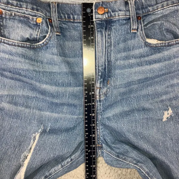 Madewell High Rise Slim Boyjean Women 32‎ Distressed Raw Hem Crop Medium Wash - Image 4