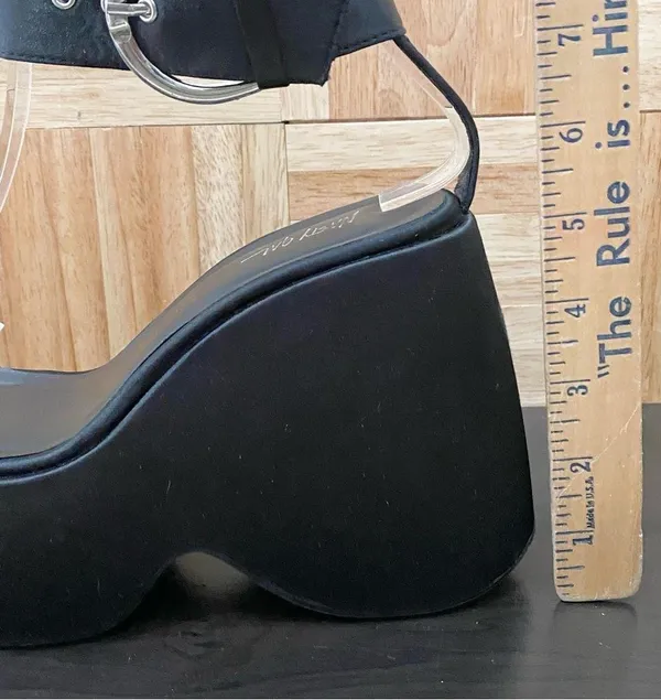 NASTY GAL Black Satin Ankle Strap Buckle Chunky Wedge Platform Sandals Size 8 - Image 8