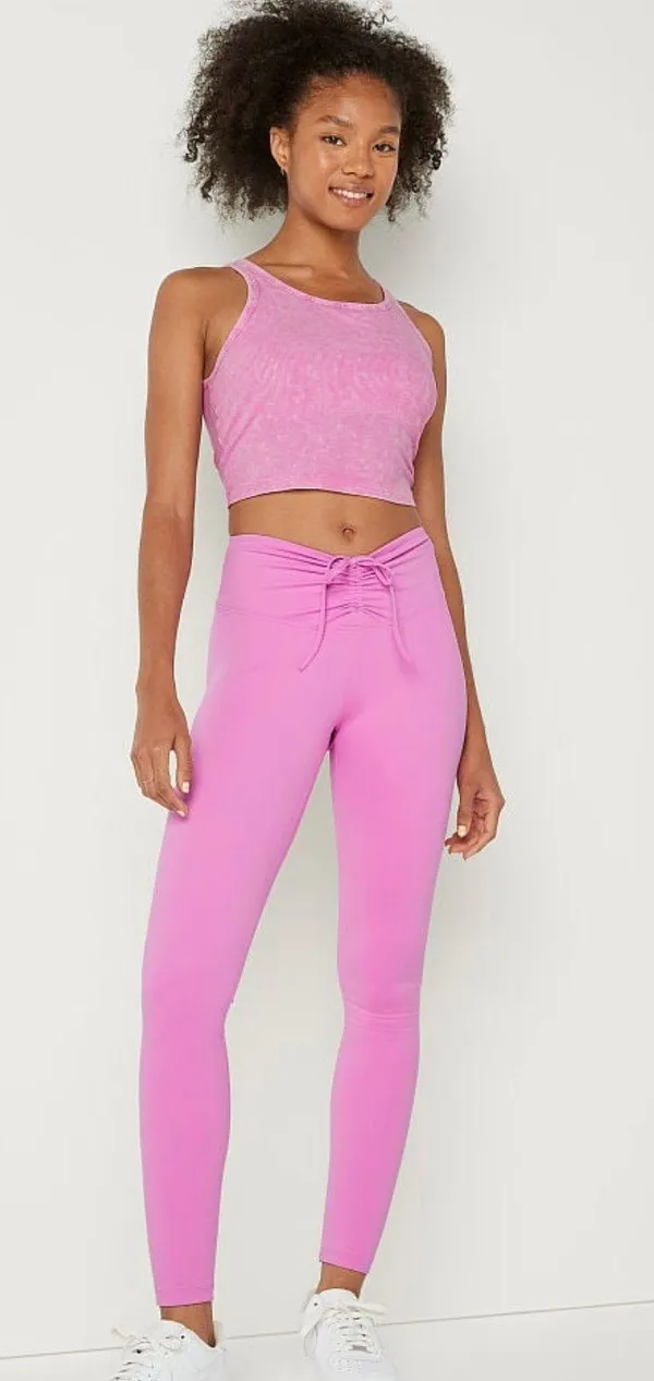 Pink Adjustable Waist Ruched Leggings - Image 3