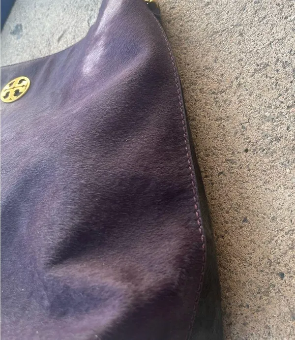 Tory Burch Calf Hair Shoulder Bag Colorblock Purple Green - Image 11
