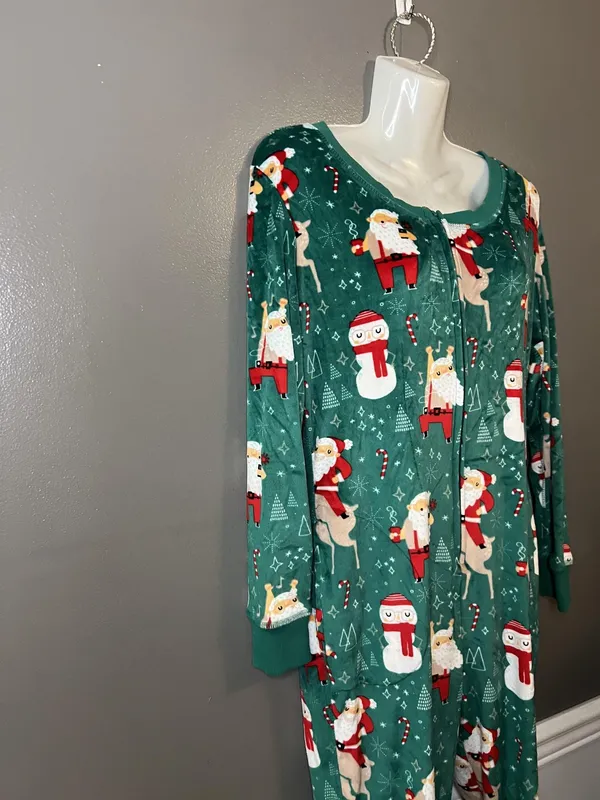 Xhilaration One-piece Pajamas Womens XS/S Green Christmas Santa Reindeer Zip - Image 3