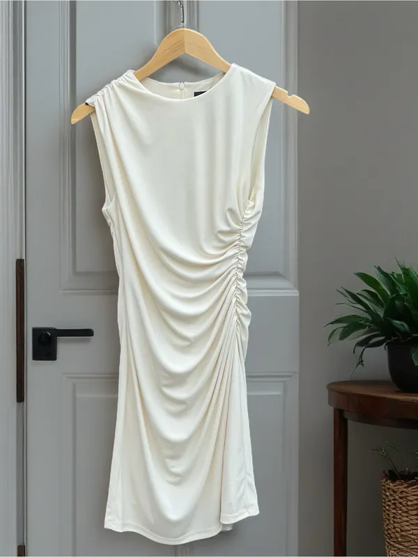 Zara Cream Sleeveless Ruched Mini Dress - Image 2