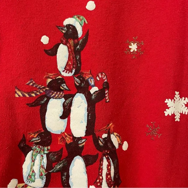 {L} Blair Penguin Tower Pyramid Vintage Grandma Sweatshirt Christmas Winter - Image 3