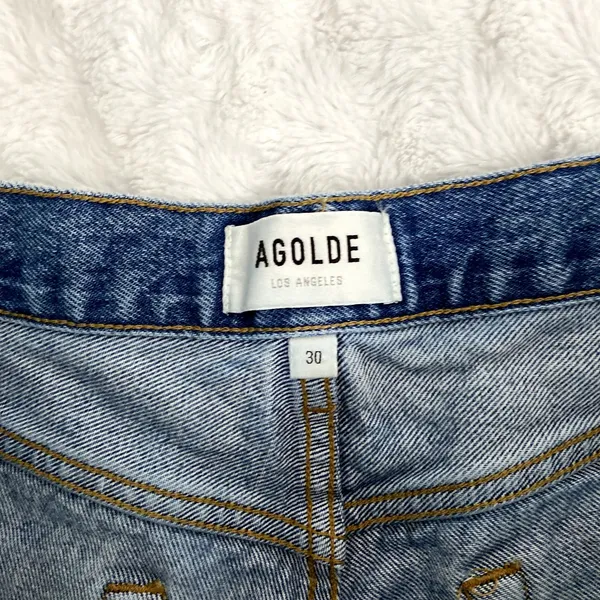 Agolde Blue Medium Wash Denim Grudge Parker Distressed Vintage Fit Shorts 30 - Image 6