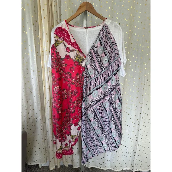 Free People Knot Me Floral Geometric Scarf Mix Media Tie-Front Blouse Top L - Image 6