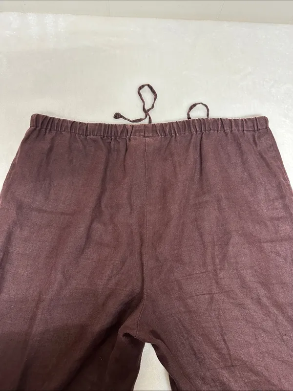 Women's Cropped Elastic-Waist Pants in Deep Brown 100% washable linen - Image 8