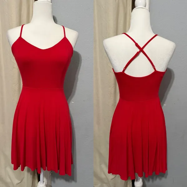 Forever 21 Red Skater Dress Small V-Neck Crisscross Back Mini Small Y2K Romantic - Image 2