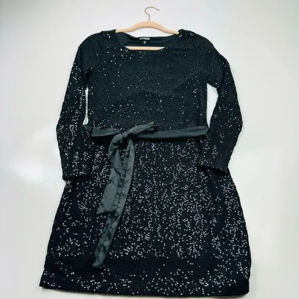 Express Long Sleeve‎ Sequin Mini Dress with Removable Satin Sash Size XS - Image 4
