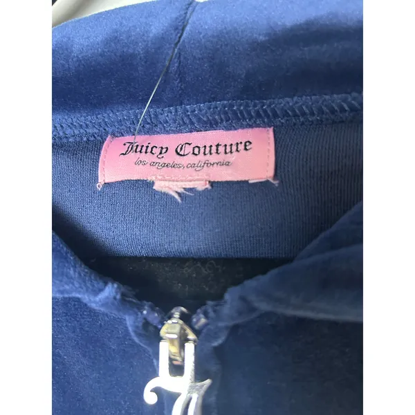 Juicy couture velour track jacket navy blue with rhinestones size l - Image 5