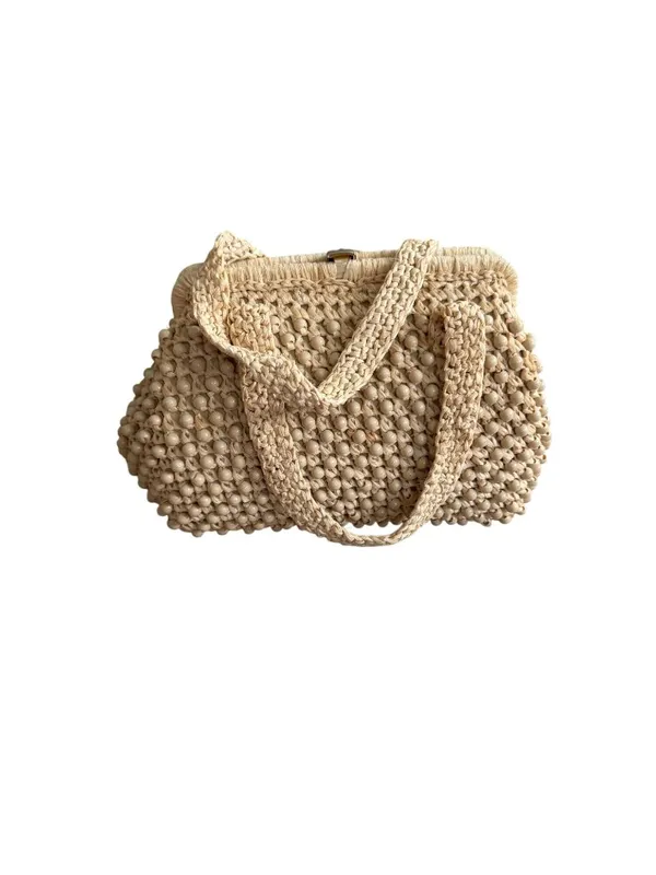 VINTAGE The Golden Girls Style Woven Top Snap Handbag - Image 10