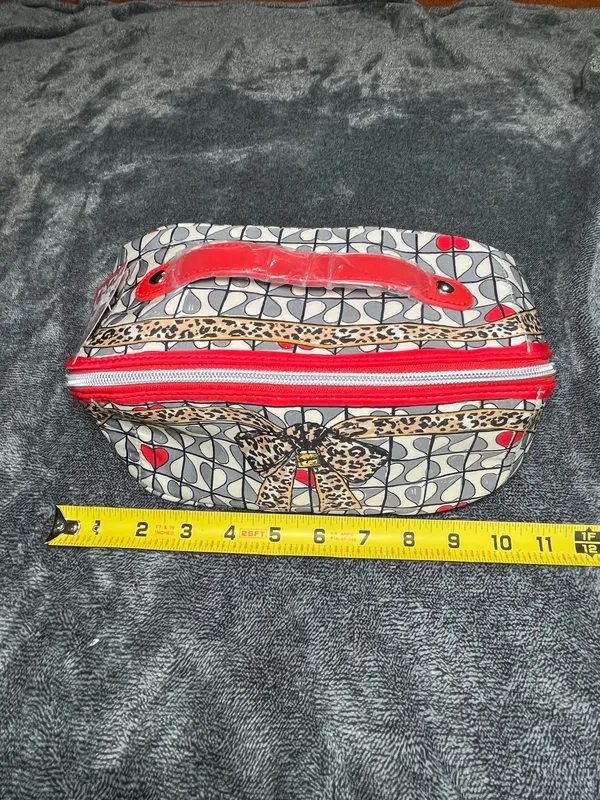 Brighton Wild Love Cosmetic Makeup Bag Travel Organizer Hearts Leopard Print Red Handle - Image 2