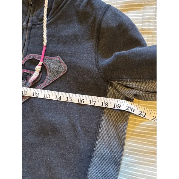 Roxy Women's Charcoal Zip-Up Hoodie with Pink Logo Accents M medium vtg - Image 6
