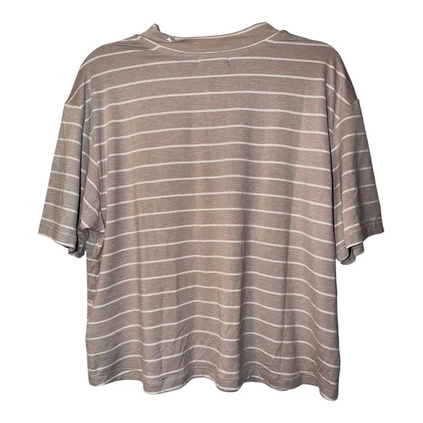 Prana Soul Searcher‎ Tan Striped Short Sleeve Henley, Medium - Image 3