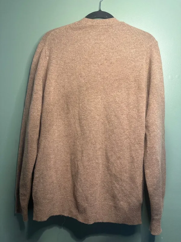 Uniqlo 100% Wool Cardigan Sweater Women's Medium Beige Button Front Pockets - Image 7