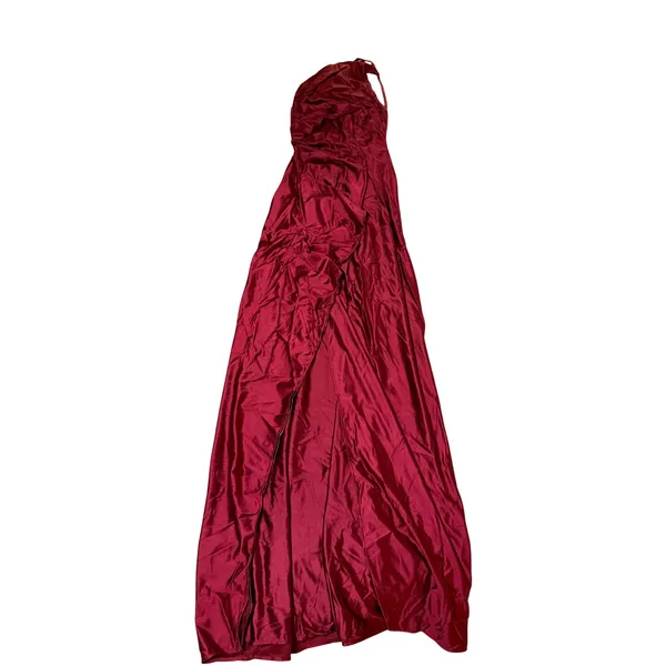 NWT OYS Size Small Red Burgundy Maroon One Shoulder Satin Ruched Bodycon Maxi - Image 3