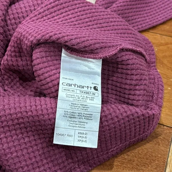 Carhartt Women's Relaxed Fit Heavyweight Long-Sleeve Hooded Thermal Shirt Sz XS - Image 5