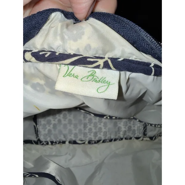 Vera Bradley Navy And White Floral Print Twirly Bird Pattern Zip Up Tote Bag - Image 11