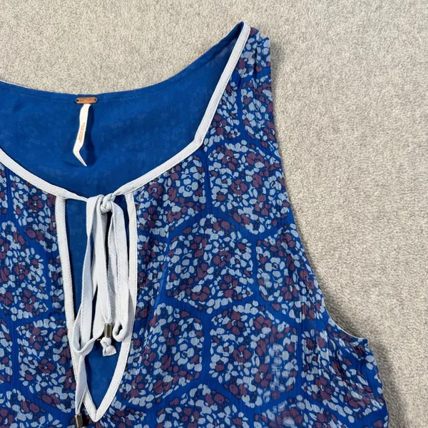 Free People Touch The Sky Printed Blue Tank Top Women's Small Sleeveless Flowy - Image 5