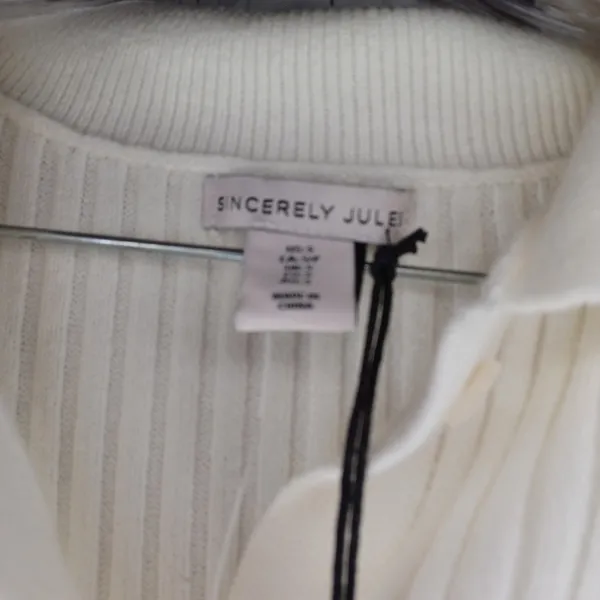 Sincerely Jules Off White Ribbed Knit Boho Cozy Chic Button Front Cardigan NWT - Image 3