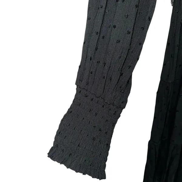 Baltic Born Black Swiss Dot Smocked Mock Neck Tiered Mini‎ Dress Large Boho - Image 2