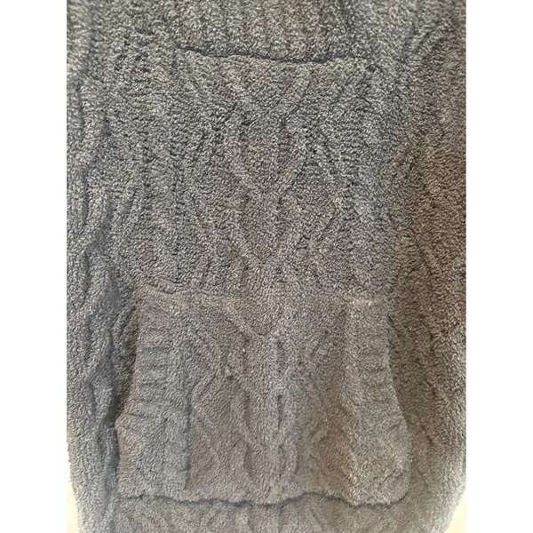 Barefoot Dreams CozyChic Cable Knit Hoodie Sweater Charcoal Gray Womens M flaw - Image 2