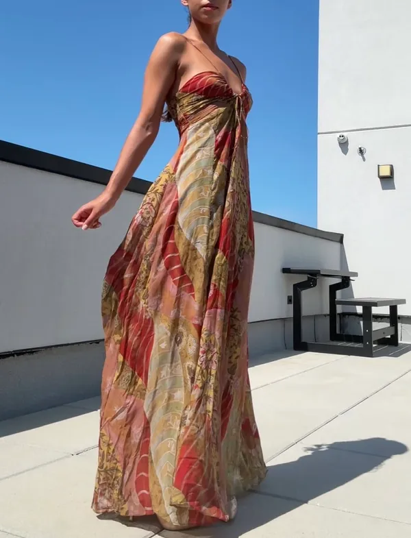 Zara flowy Floral Maxi Dress boho summer casual vacation - Image 3
